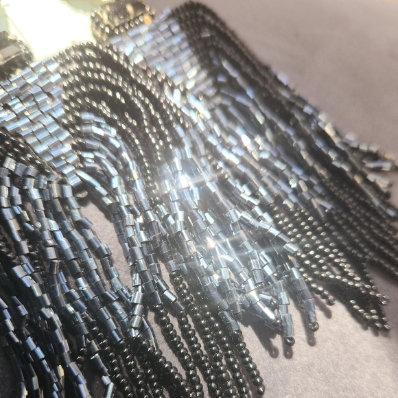 Sold!!! Beautiful Black and Silver Beaded Tassel Earrings - Picture 14 of 16